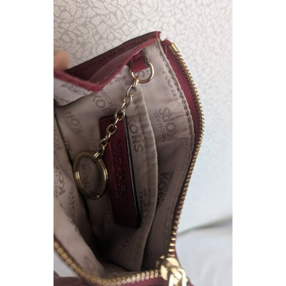 Michael Kors Jet Set Small Keychain Coin Pouch Wallet Leather Red Gold - Picture 8 of 10